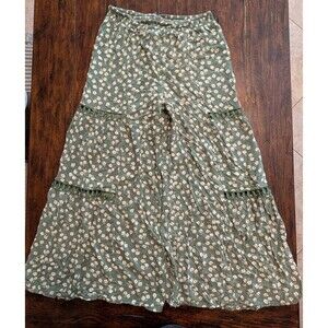 Rachel Paige Floral Palazzo Pants Large Crochet Peekaboo Wide Leg Elastic Waist